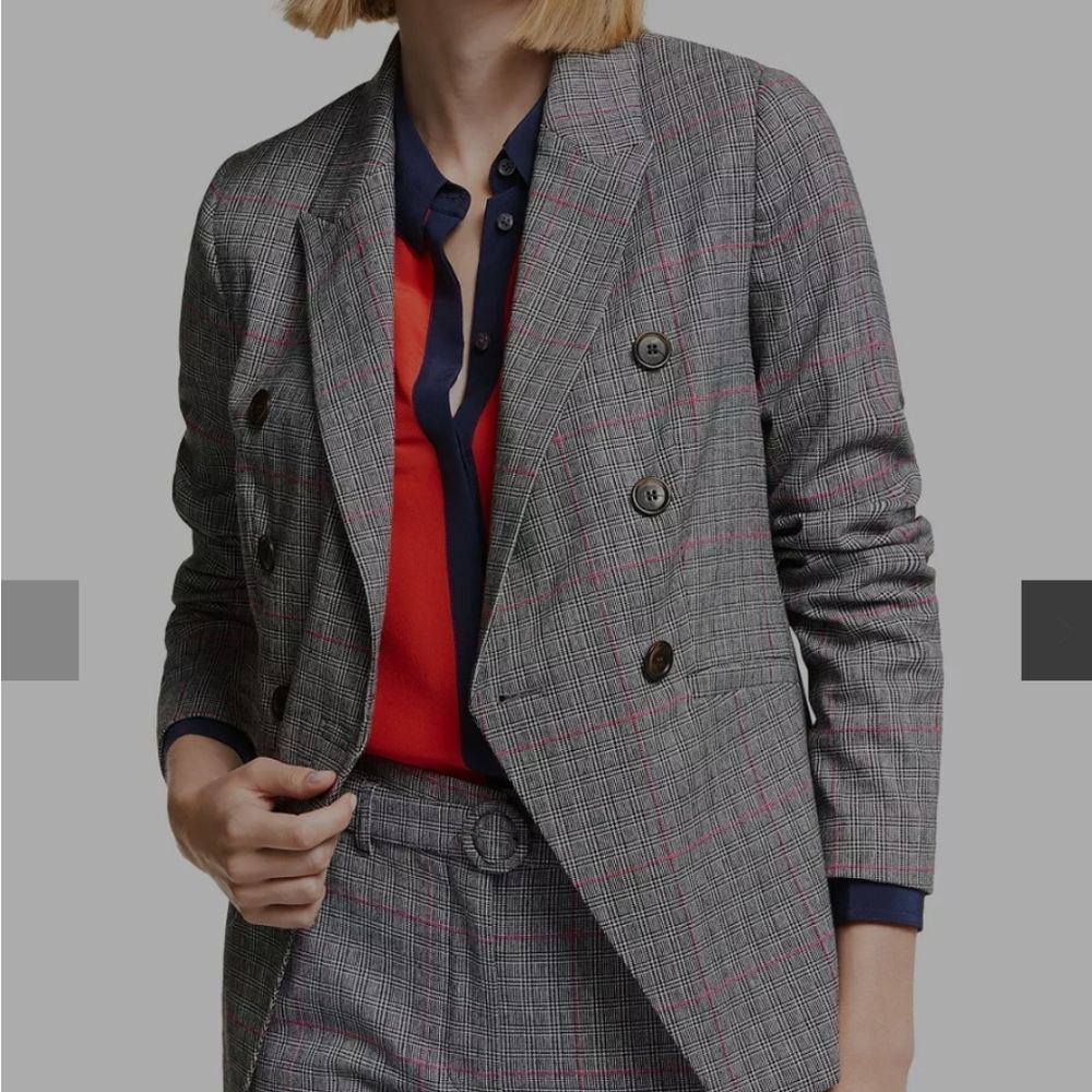 Boden Addlestone Check Blazer, Grey/Pink
